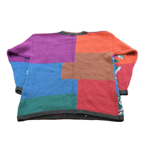 Vintage 1990s Hand Knitted All Over Floral Graphic Crewneck Sweater Mens M from propervintagecanada