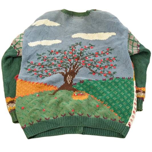 Vintage 1990s Hand Knitted Autumn Theme North Isle Cardigan Sweater Women's L from propervintagecanada