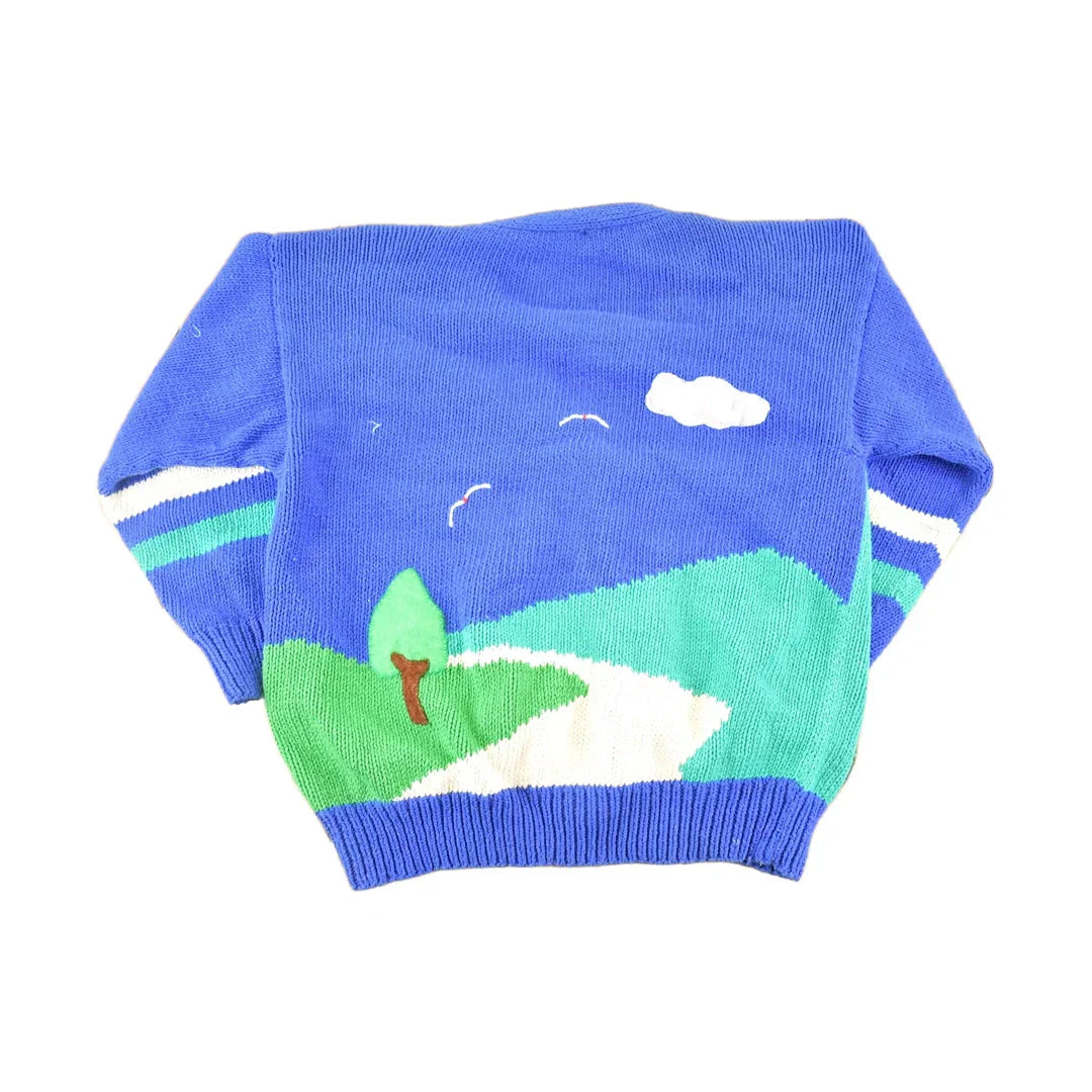 Vintage 1990s Hand Made Landscape Cardigan Knit Sweater Women's M from propervintagecanada
