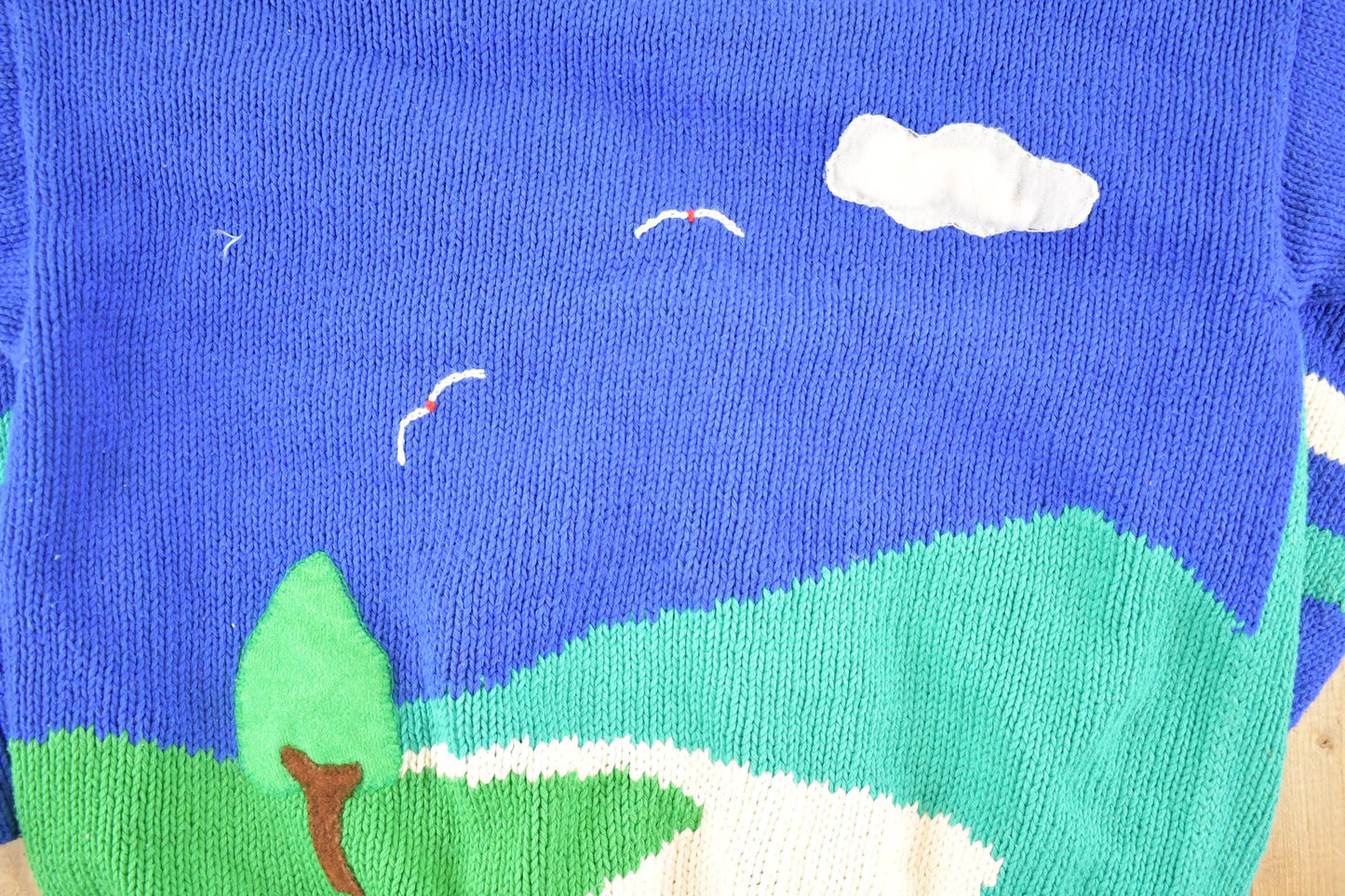 Vintage 1990s Hand Made Landscape Cardigan Knit Sweater Women's M from propervintagecanada