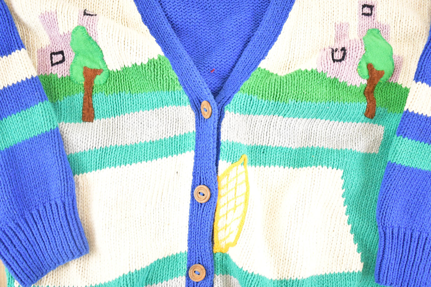 Vintage 1990s Hand Made Landscape Cardigan Knit Sweater Women's M from propervintagecanada