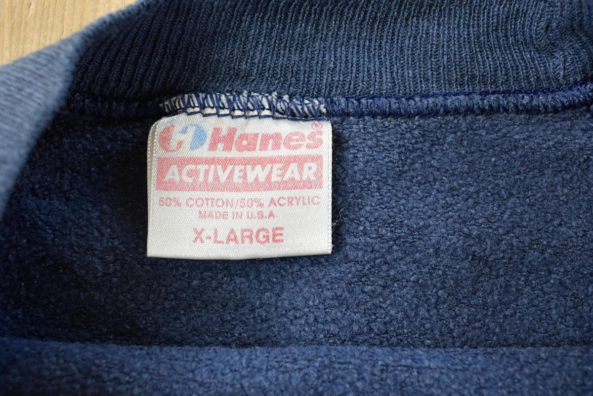 Vintage 1990s Hanes Activewear Blank Blue Raglan Crewneck Sweatshirt Men's from propervintagecanada