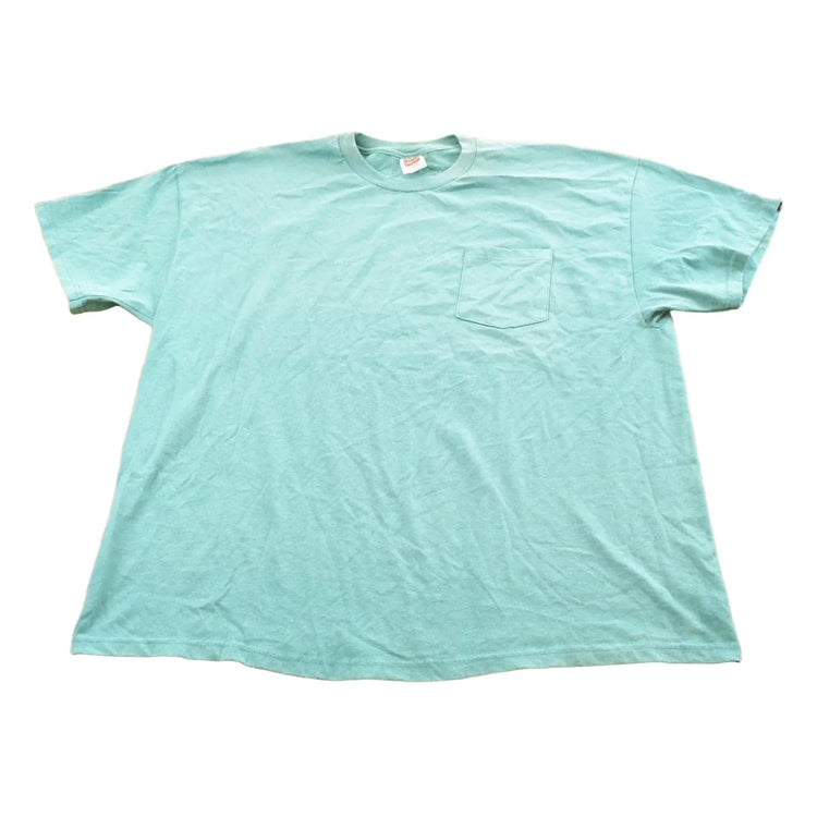 Vintage 1990s Hanes Blank Teal Pocket T-Shirt Men's 2XL from propervintagecanada