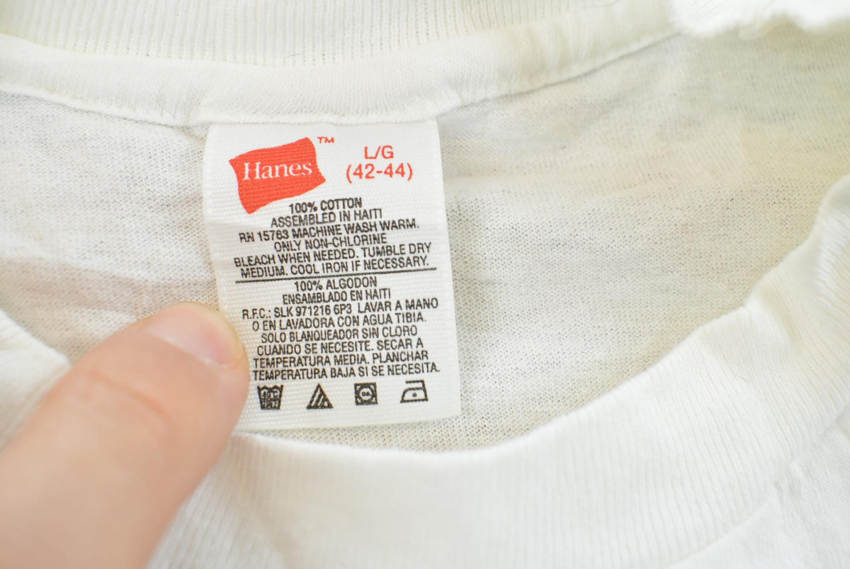 Vintage 1990s Hanes Blank White T-Shirt Mens L from propervintagecanada