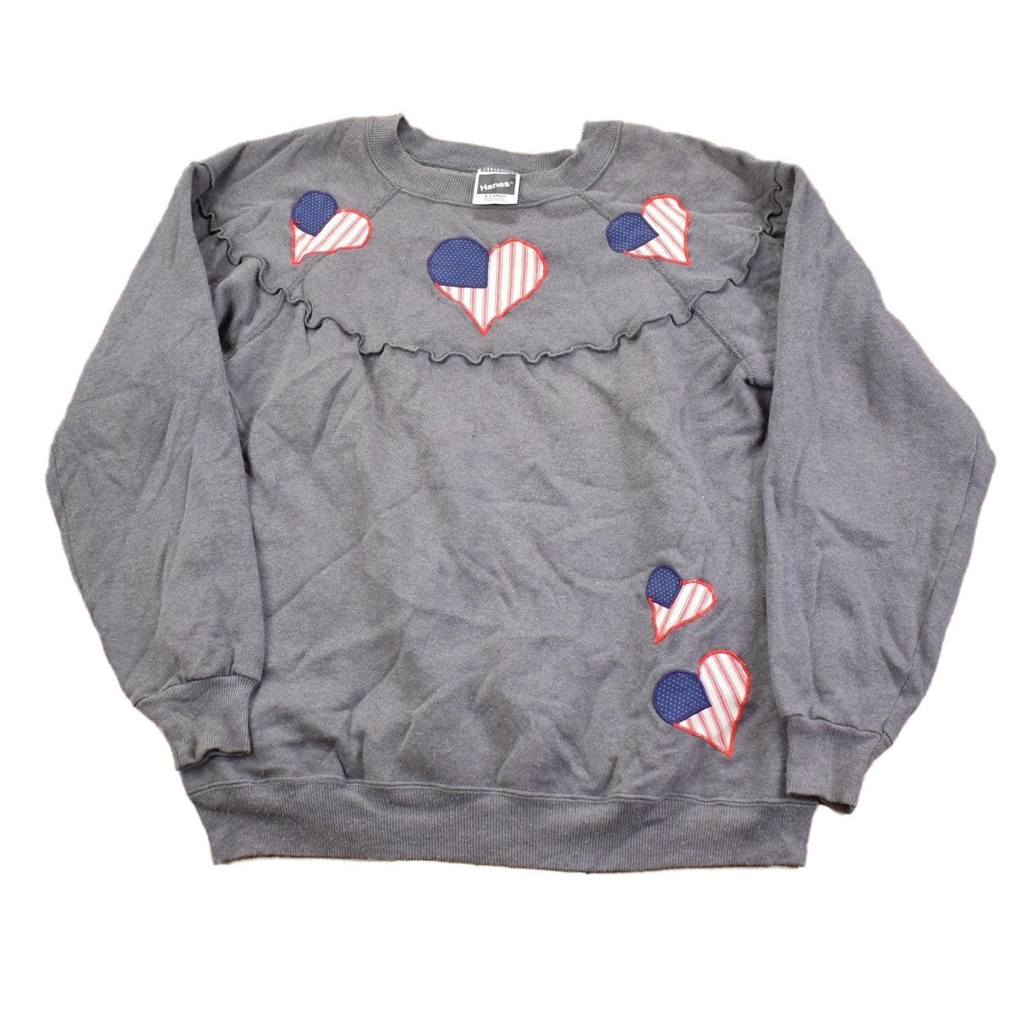 Vintage 1990s Hanes Embroidered USA Hearts Crewneck Sweater Men's XL from propervintagecanada