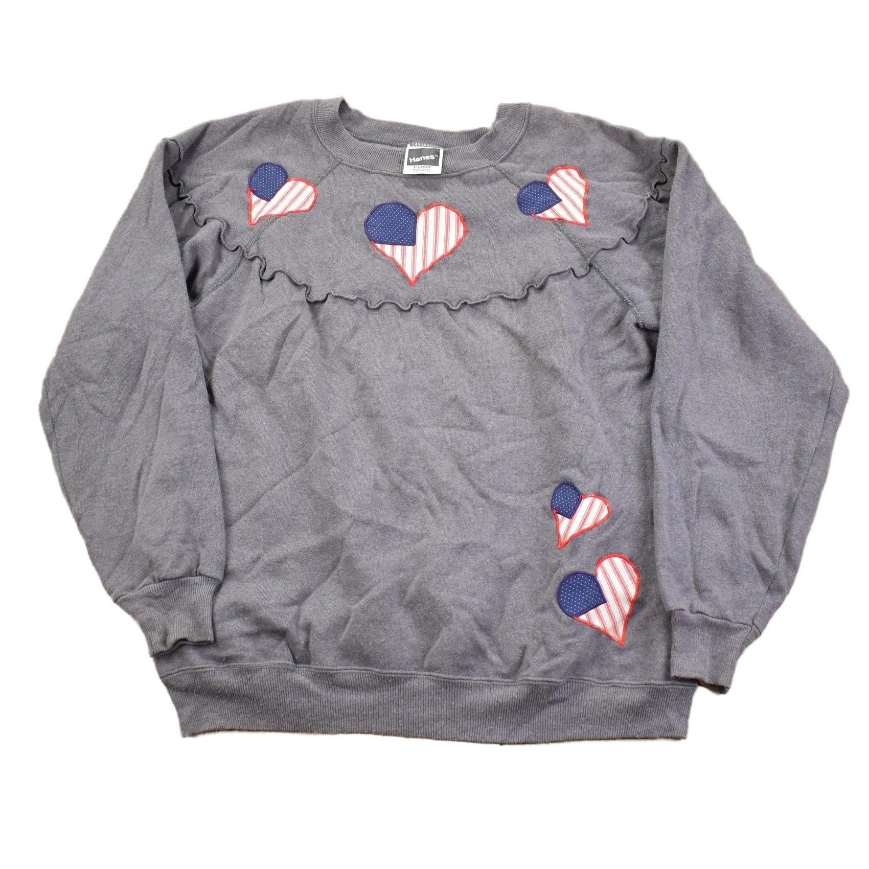 Vintage 1990s Hanes Embroidered USA Hearts Crewneck Sweater Men's XL from propervintagecanada