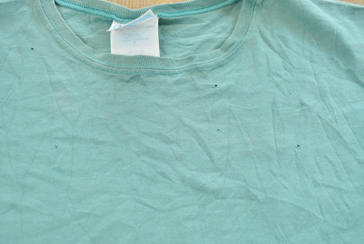Vintage 1990s Hanes Her Way Teal Blank T-Shirt Men's L from propervintagecanada
