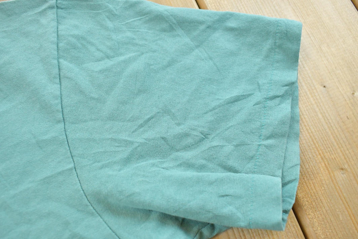 Vintage 1990s Hanes Her Way Teal Blank T-Shirt Men's L from propervintagecanada