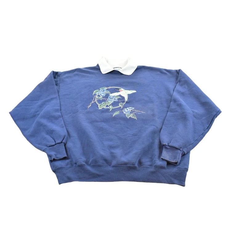 Vintage 1990s Hanes Hummingbird Double Collar Crewneck Sweatshirt Men's L from propervintagecanada