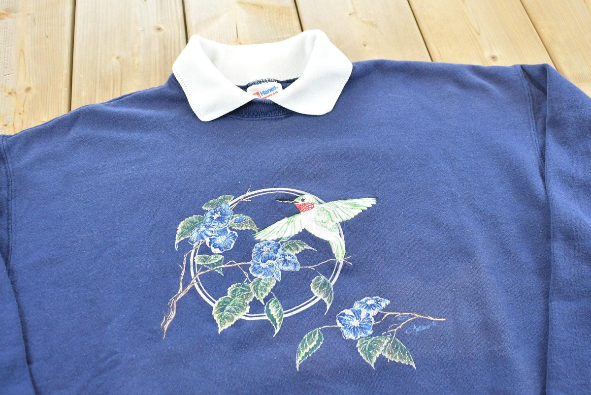 Vintage 1990s Hanes Hummingbird Double Collar Crewneck Sweatshirt Men's L from propervintagecanada