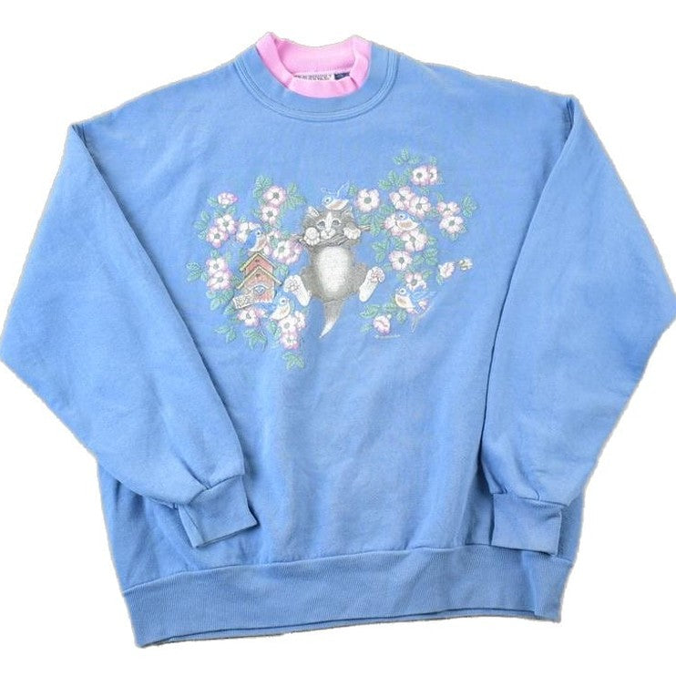 Vintage 1990s Hang Out Kitty Double Collar Morning Sun Souvenir Crewneck Sweatshirt Made In USA Men's XL from propervintagecanada