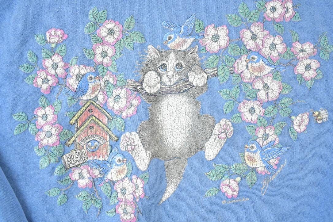 Vintage 1990s Hang Out Kitty Double Collar Morning Sun Souvenir Crewneck Sweatshirt Made In USA Men's XL from propervintagecanada