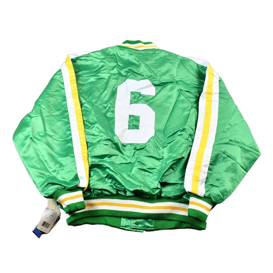 Vintage 1990s Hardwood Classics Bill Russell Boston Celtics NBA Basketball Embroidered Snap Button Satin Bomber Jacket Men's XL from propervintagecanada