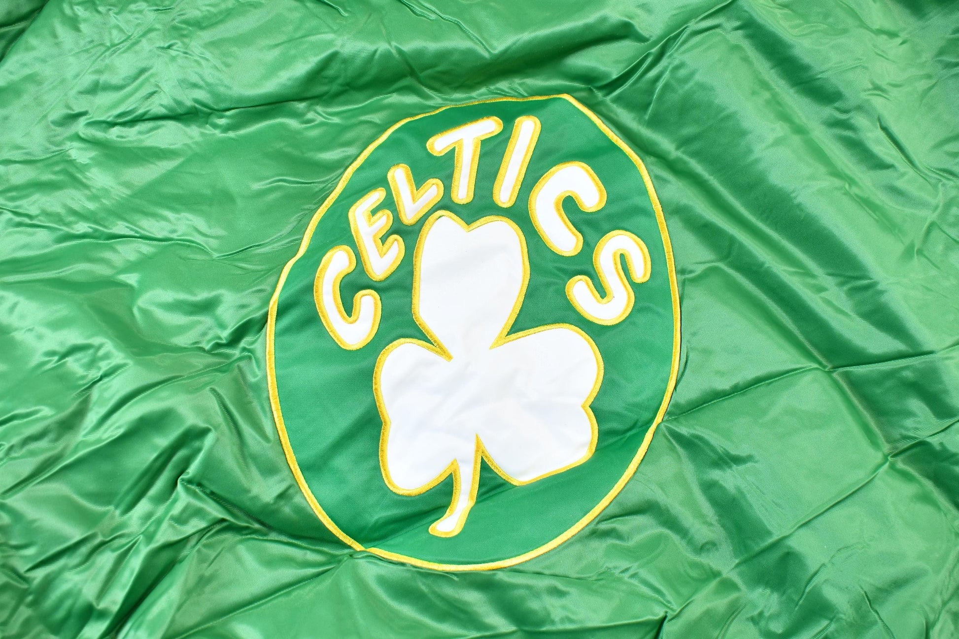 Vintage 1990s Hardwood Classics Boston Celtics NBA Basketball Embroidered Snap Button Satin Bomber Jacket Men's 3XL from propervintagecanada