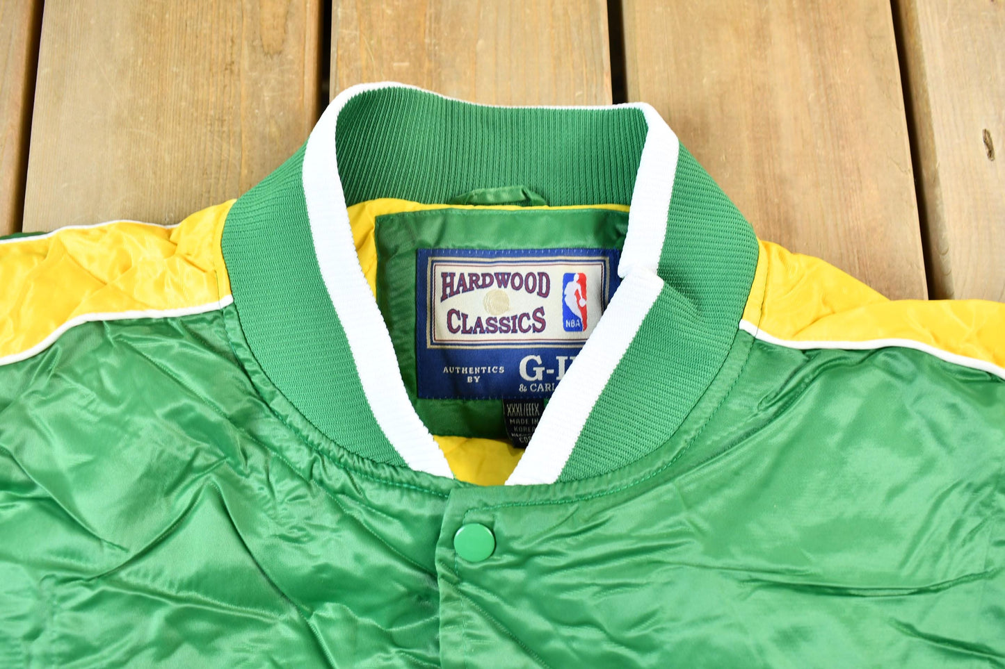 Vintage 1990s Hardwood Classics Boston Celtics NBA Basketball Embroidered Snap Button Satin Bomber Jacket Men's 3XL from propervintagecanada