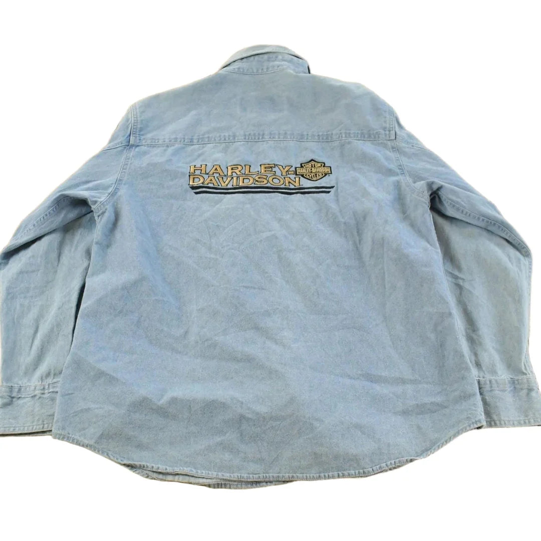 Vintage 1990s Harley Davidson Embroidered Button Up Shirt Men's S from propervintagecanada