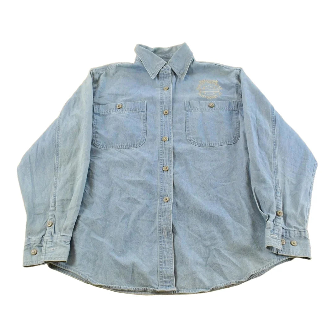 Vintage 1990s Harley Davidson Embroidered Button Up Shirt Men's S from propervintagecanada