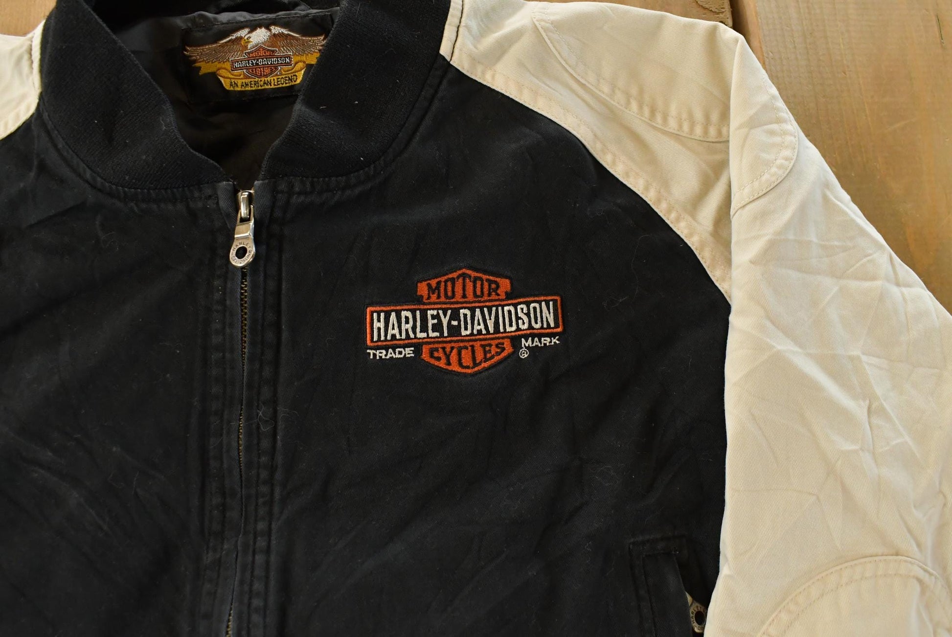 Vintage 1990s Harley Davidson Embroidered Motorcycle Bomber Jacket Men's Short Medium / Biker Jacket / Full Zip from propervintagecanada
