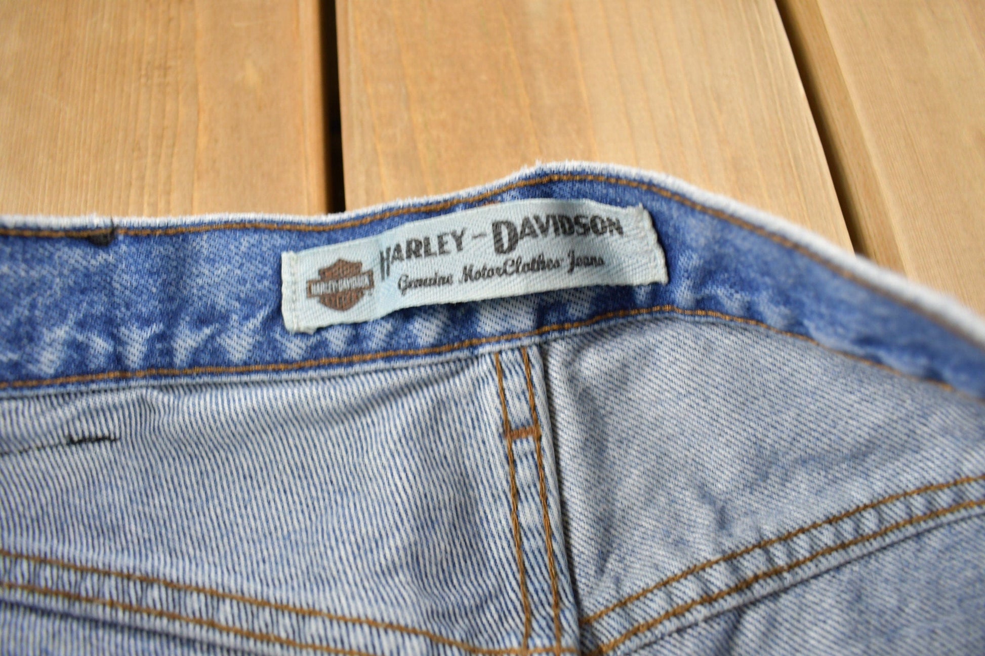 Vintage 1990s Harley Davidson Light Wash Denim Jeans Men's 36 x 28 from propervintagecanada