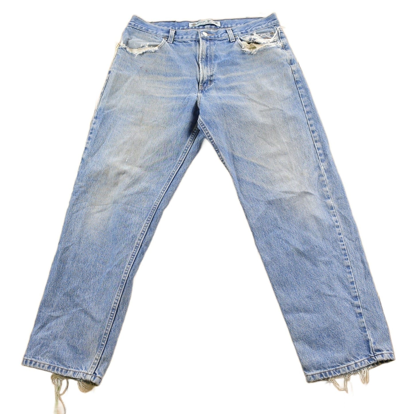 Vintage 1990s Harley Davidson Light Wash Denim Jeans Men's 36 x 28 from propervintagecanada