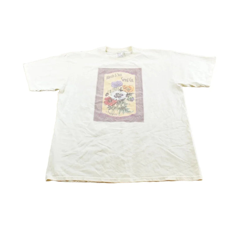 Vintage 1990s Harris & Son Seed Co Poppies Flowers T-Shirt Men's XL from propervintagecanada