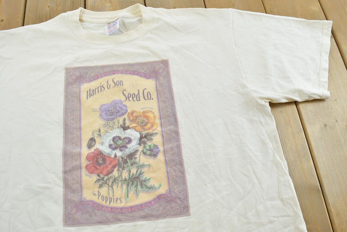 Vintage 1990s Harris & Son Seed Co Poppies Flowers T-Shirt Men's XL from propervintagecanada