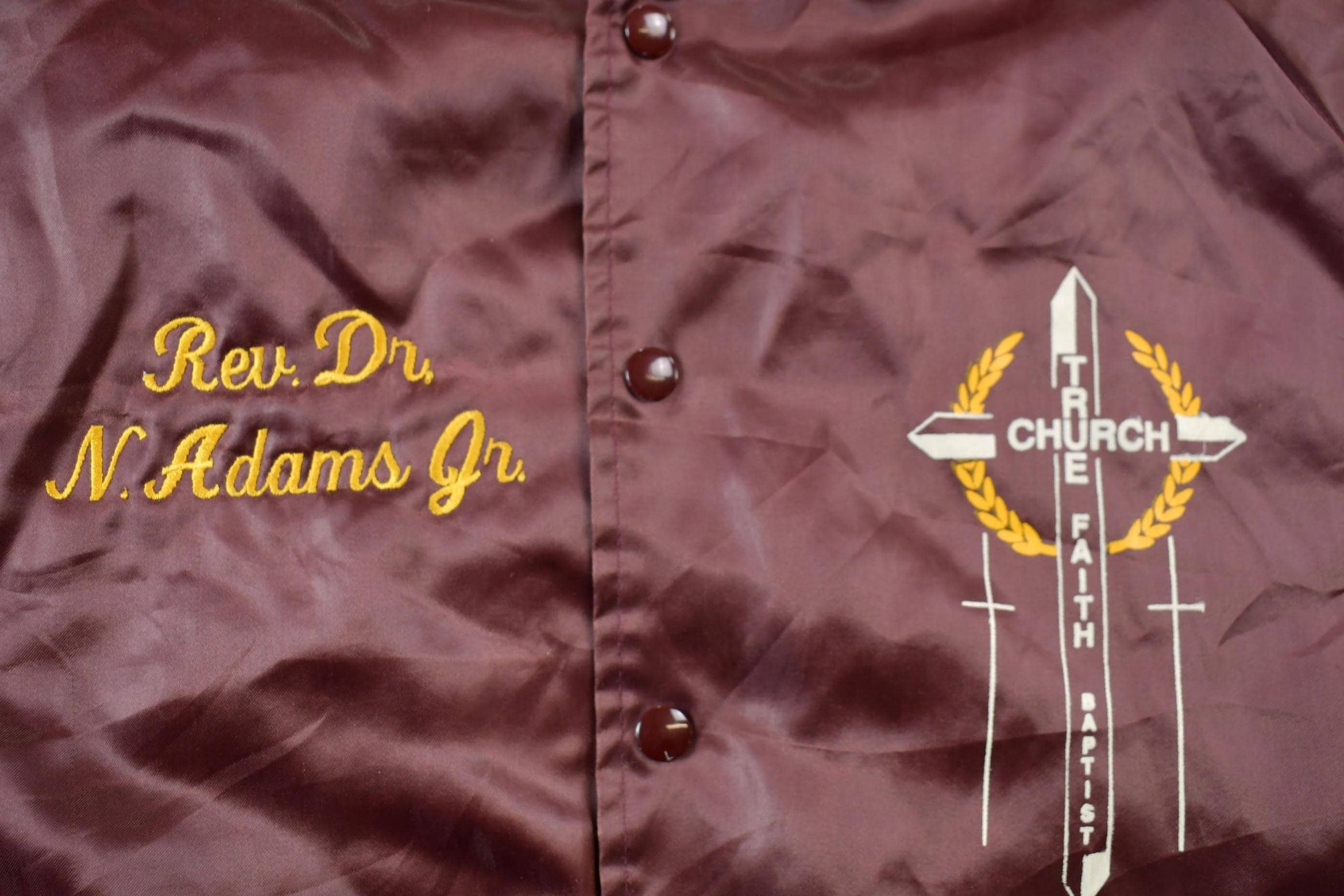 Vintage 1990s Hartwell Religious Satin Bomber Jacket Men's 2XL from propervintagecanada