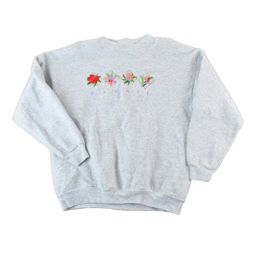 Vintage 1990s Hawaii Embroidered Floral Souvenir Crewneck Sweatshirt Made In USA Men's Large from propervintagecanada