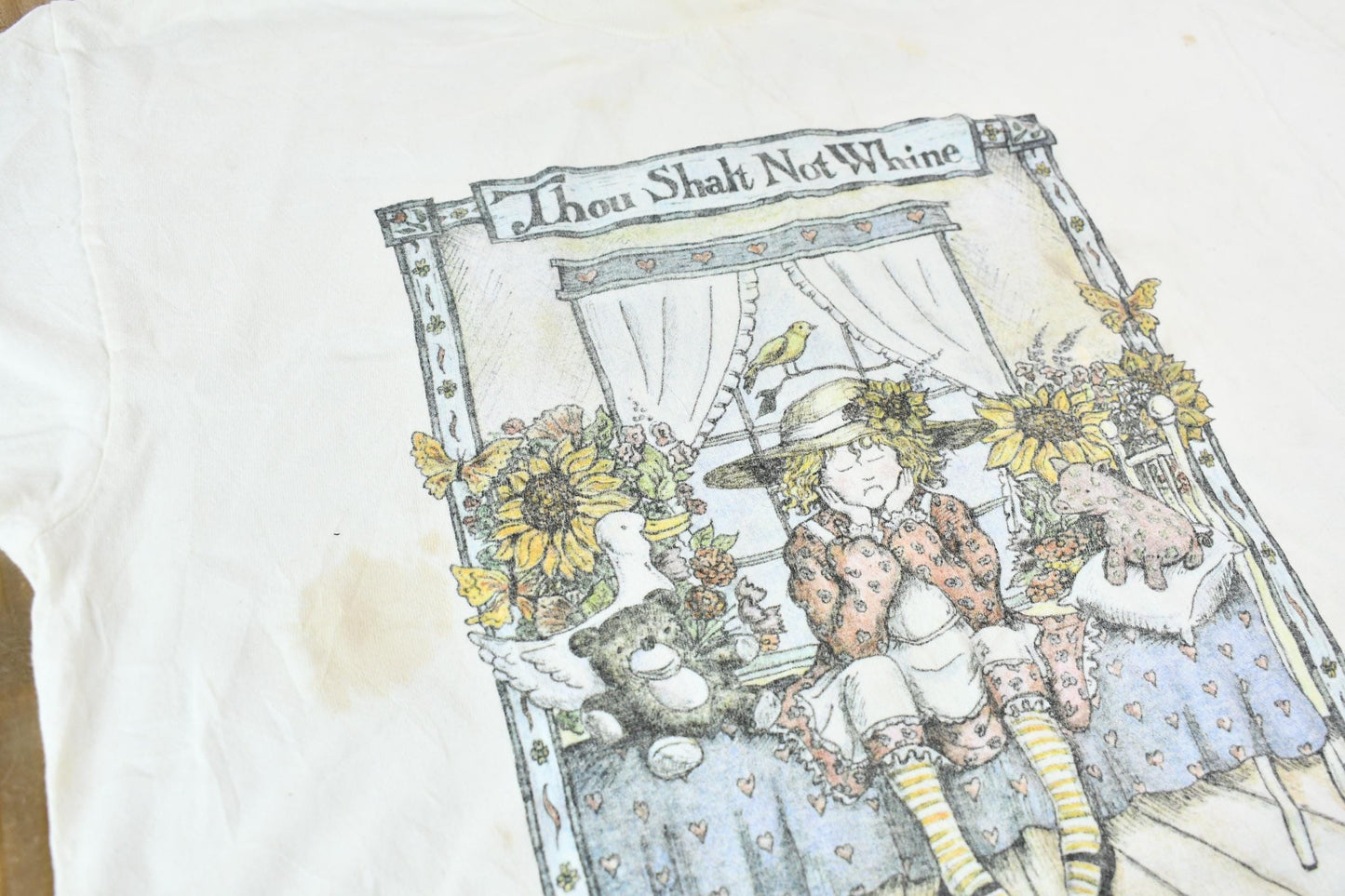 Vintage 1990s Heartland Apparel "Thou Shalt Not Whine" Shannon Brady Little Girl Graphic T-Shirt Men's Large from propervintagecanada