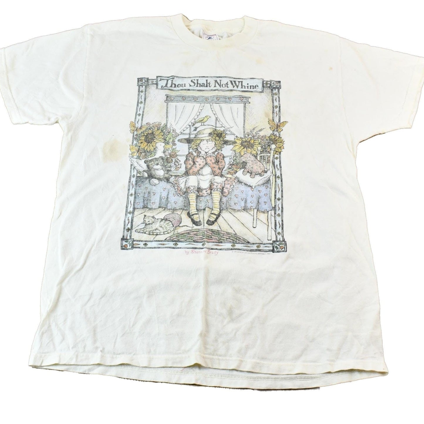 Vintage 1990s Heartland Apparel "Thou Shalt Not Whine" Shannon Brady Little Girl Graphic T-Shirt Men's Large from propervintagecanada