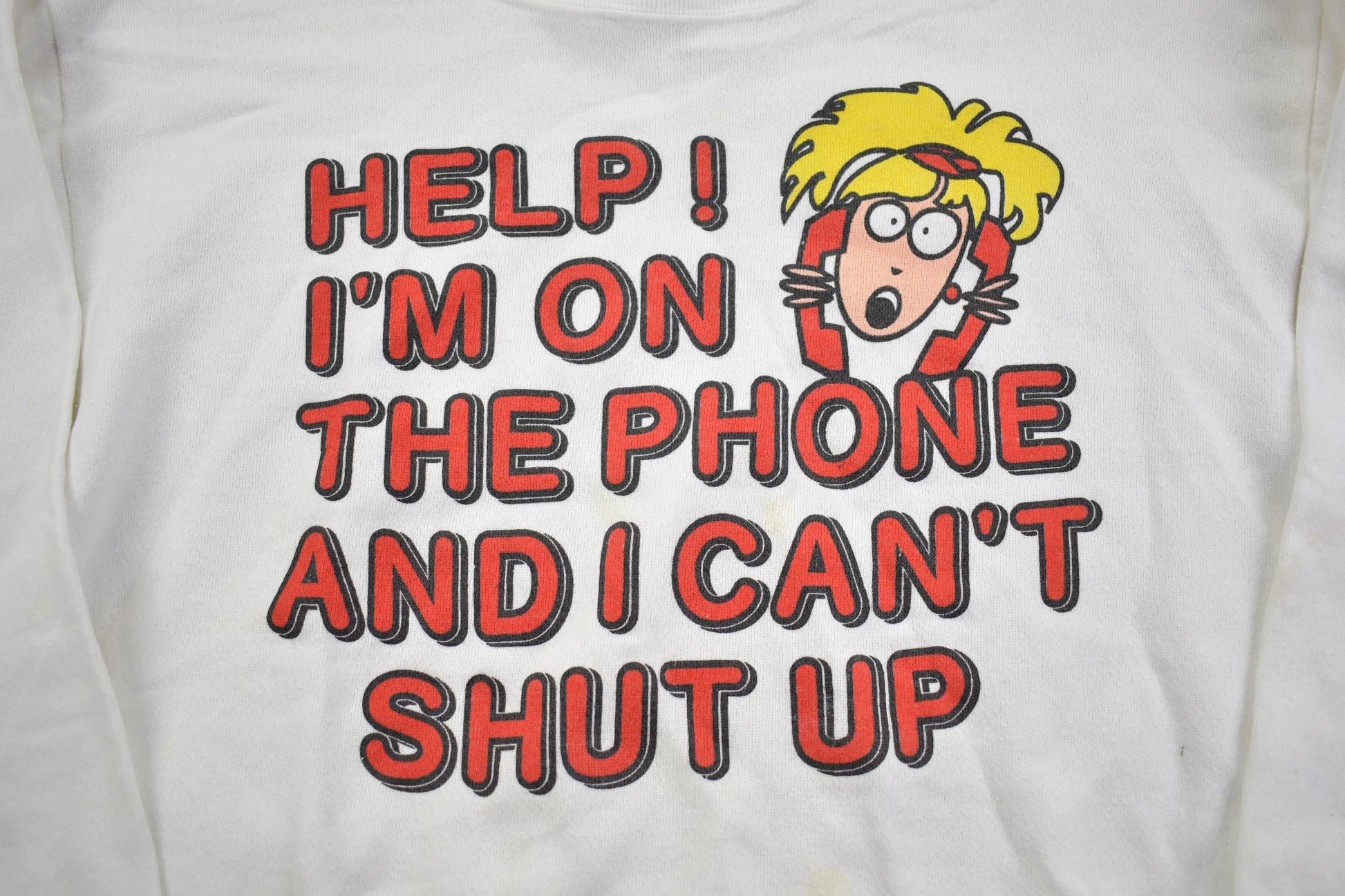 Vintage 1990s " Help I am on the Phone" Comedy Crewneck Sweatshirt Men's M from propervintagecanada