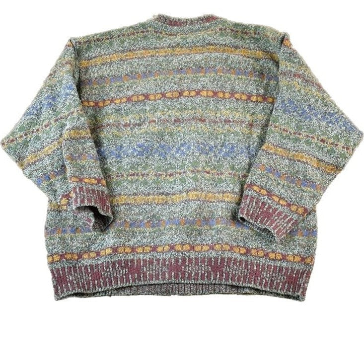 Vintage 1990s Henry Cotton Knit Abstract Pattern Crewneck Sweater Men's XL from propervintagecanada