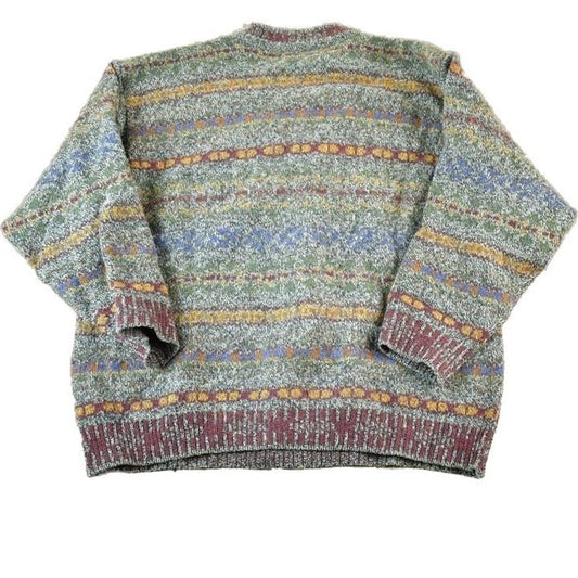 Vintage 1990s Henry Cotton Knit Abstract Pattern Crewneck Sweater Men's XL from propervintagecanada