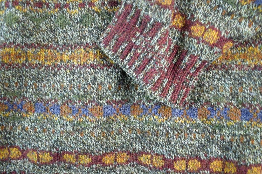 Vintage 1990s Henry Cotton Knit Abstract Pattern Crewneck Sweater Men's XL from propervintagecanada