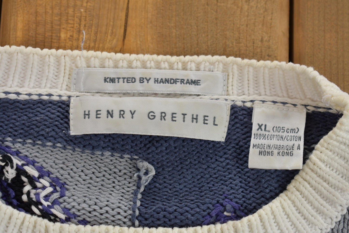 Vintage 1990s Henry Grethel 100% Cotton Knit Crewneck Sweater Men's Large from propervintagecanada
