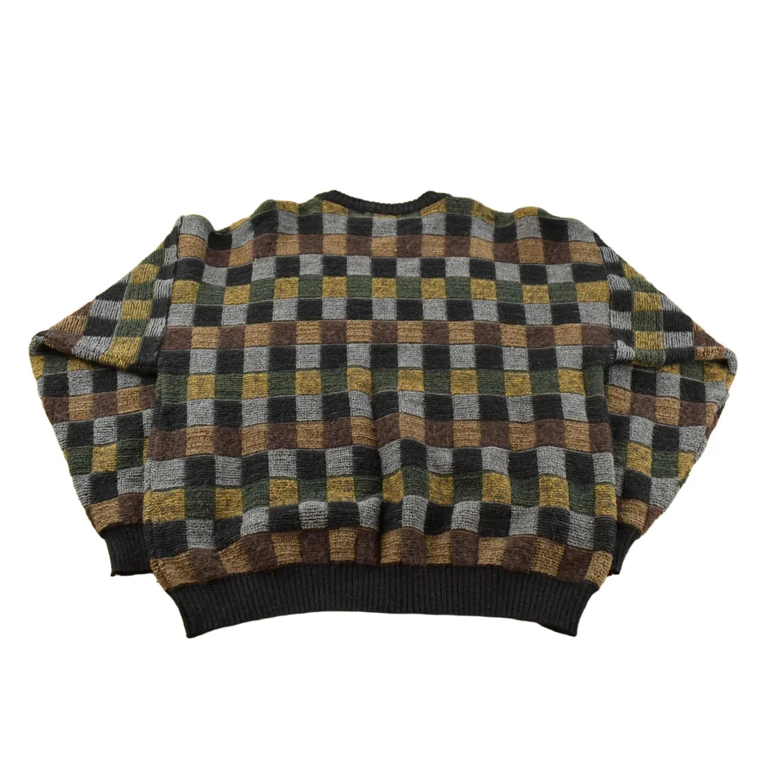 Vintage 1990s Henry Grethel Studio Abstract Knit Crewneck Sweater Mens XL from propervintagecanada