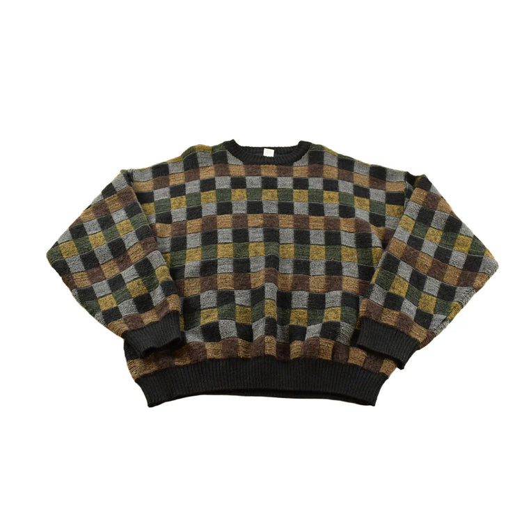 Vintage 1990s Henry Grethel Studio Abstract Knit Crewneck Sweater Mens XL from propervintagecanada