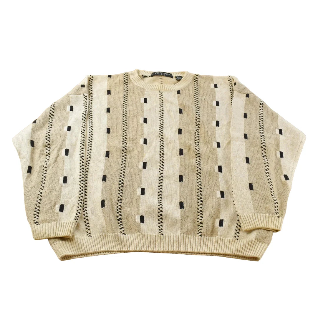 Vintage 1990s Henry Grethel Studio Abstract Knit Crewneck Sweater Mens XL from propervintagecanada