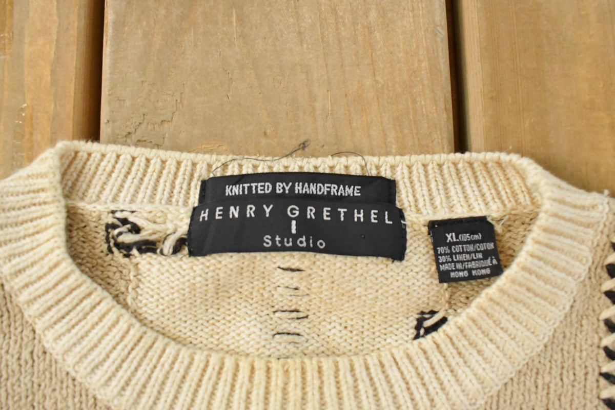 Vintage 1990s Henry Grethel Studio Abstract Knit Crewneck Sweater Mens XL from propervintagecanada