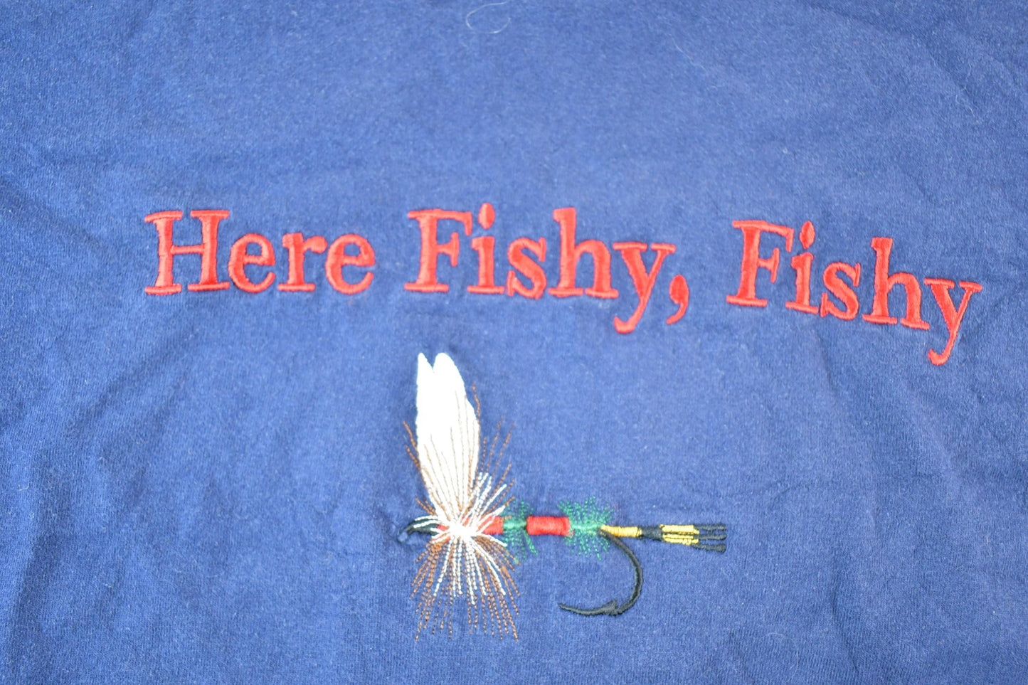 Vintage 1990s Here Fishy Fishy Souvenir Fishing T-Shirt Mens XL from propervintagecanada