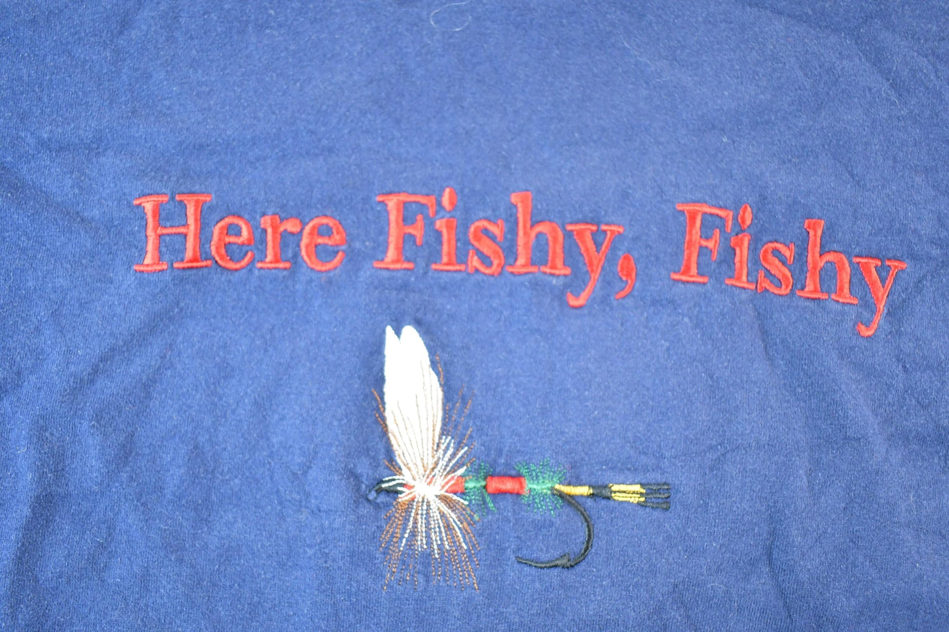 Vintage 1990s Here Fishy Fishy Souvenir Fishing T-Shirt Mens XL from propervintagecanada
