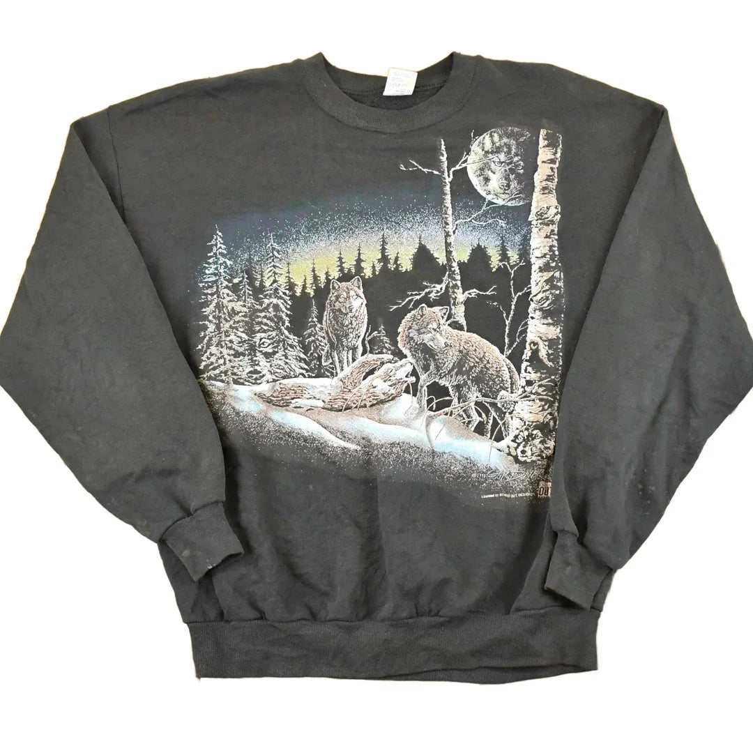 Vintage 1990s Hidden Wolves Outdoorsman Graphic Print Crewneck Sweatshirt Men's L from propervintagecanada
