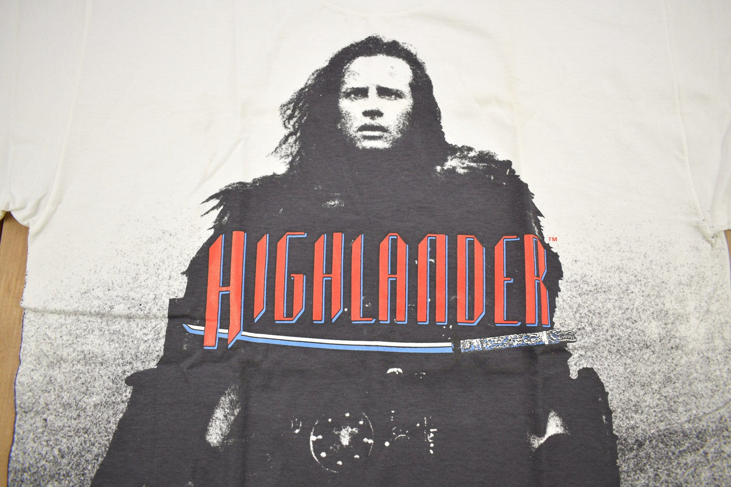 Vintage 1990s Highlander All Over Print Movie Promo T-shirt Men's XL from propervintagecanada