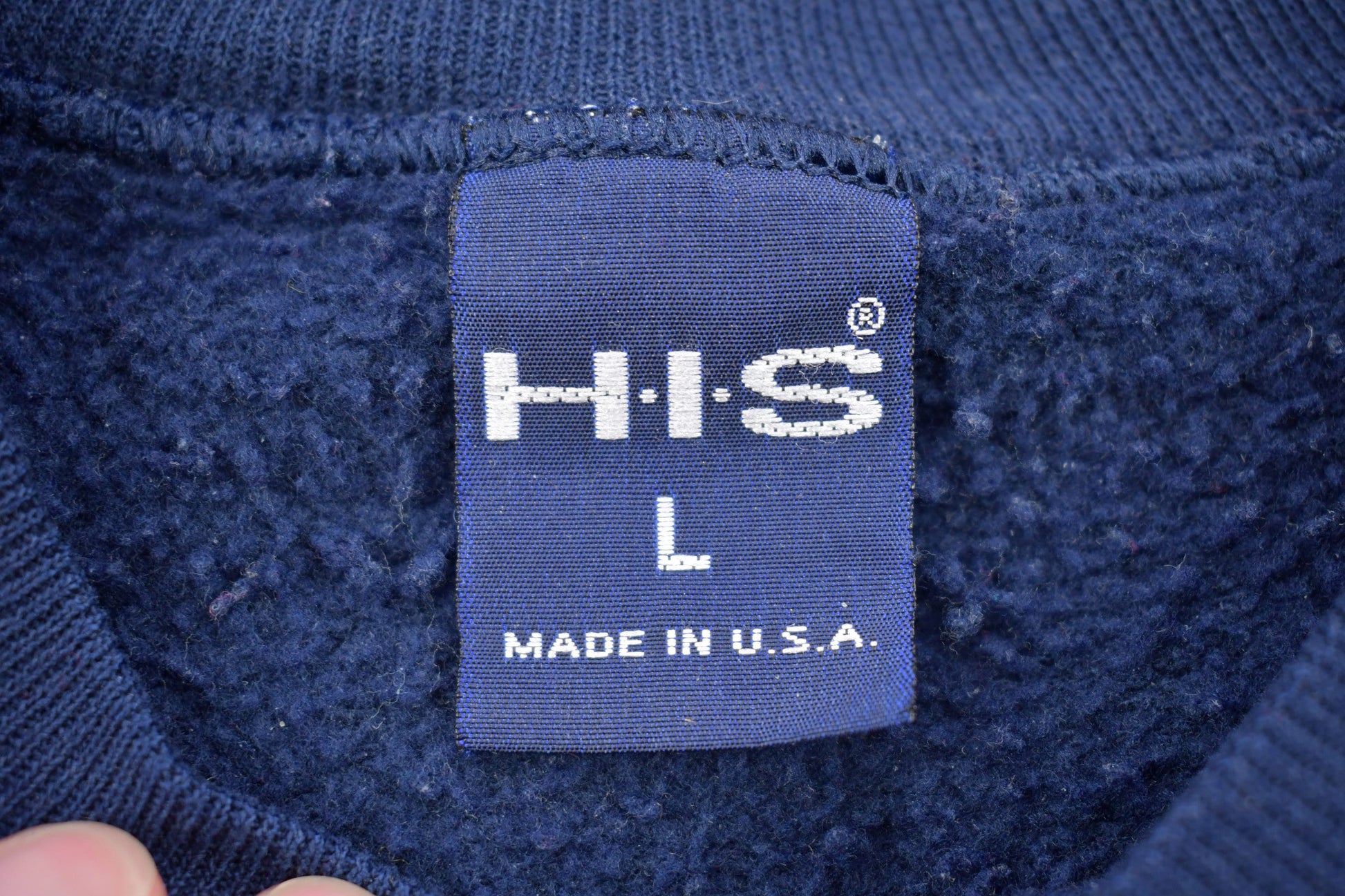 Vintage 1990s HIS Navy Blue Blank Crewneck Sweatshirt from propervintagecanada