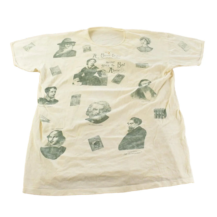 Vintage 1990s Historical Authors All Over Print Sleeping T-Shirt Men's XL from propervintagecanada