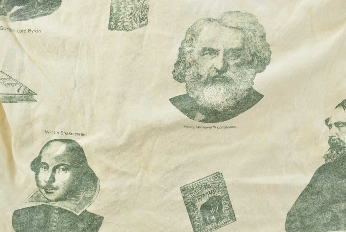 Vintage 1990s Historical Authors All Over Print Sleeping T-Shirt Men's XL from propervintagecanada