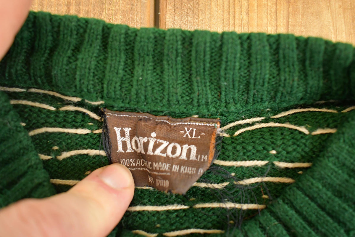 Vintage 1990s Horizon Reindeer Christmas Knit Crewneck Sweater Men's L from propervintagecanada