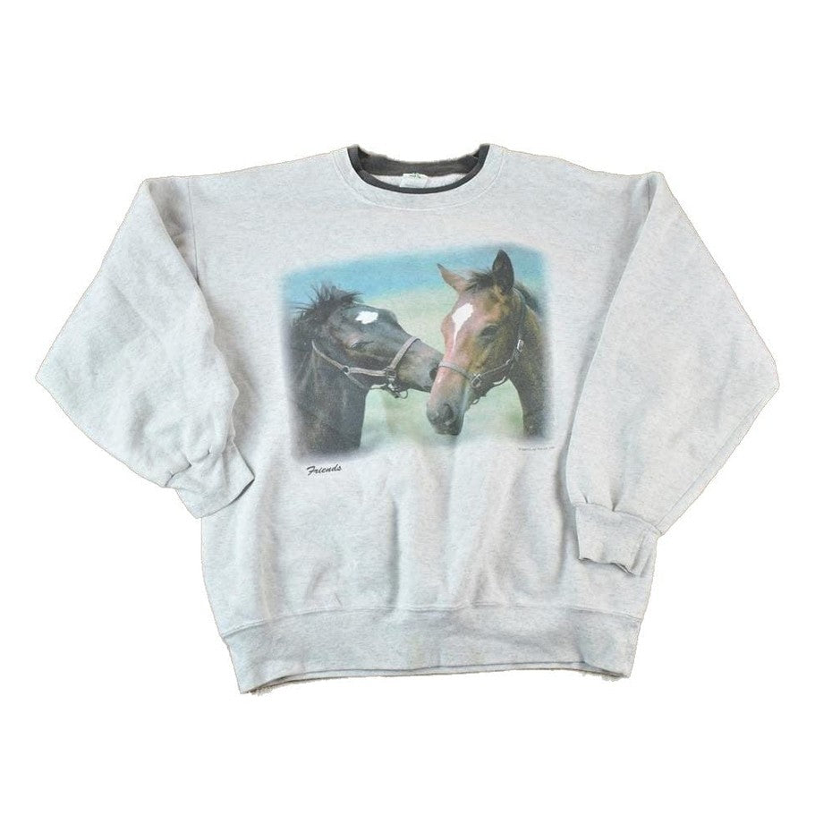 Vintage 1990s Horse Friends Souvenir Double Collar Crewneck Sweatshirt Made In USA Men's Large from propervintagecanada