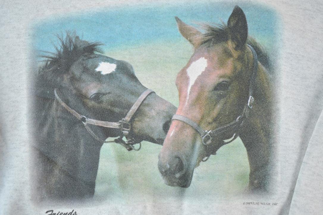 Vintage 1990s Horse Friends Souvenir Double Collar Crewneck Sweatshirt Made In USA Men's Large from propervintagecanada