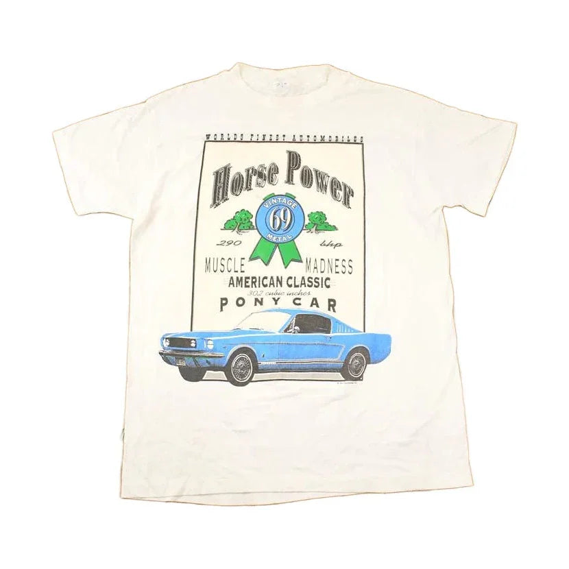 Vintage 1990s Horsepower Pony Car Souvenir Automotive T-Shirt Men's L from propervintagecanada